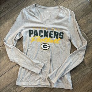 Fanatics NFL Green Bay Packers Gray V-Neck Long Sleeve Size S